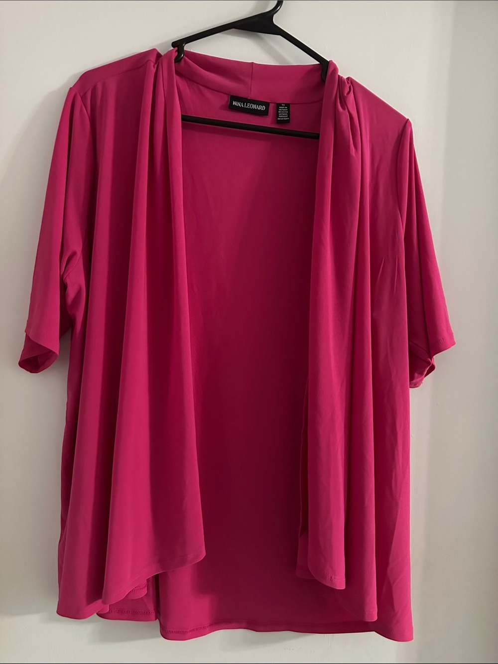 Nina Leonard Draped Open-Front Cardigan in Fuchsia